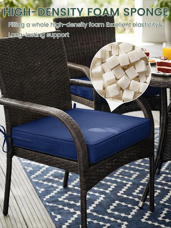 Outdoor Chair Cushion 18.5 x 16 x 4 Inches Patio Furniture Outdoor Waterproof Seat Cushion, Patio Chair Cushion with Handles and Ties, Square Dining Chair Cushion Set of 2, Blue