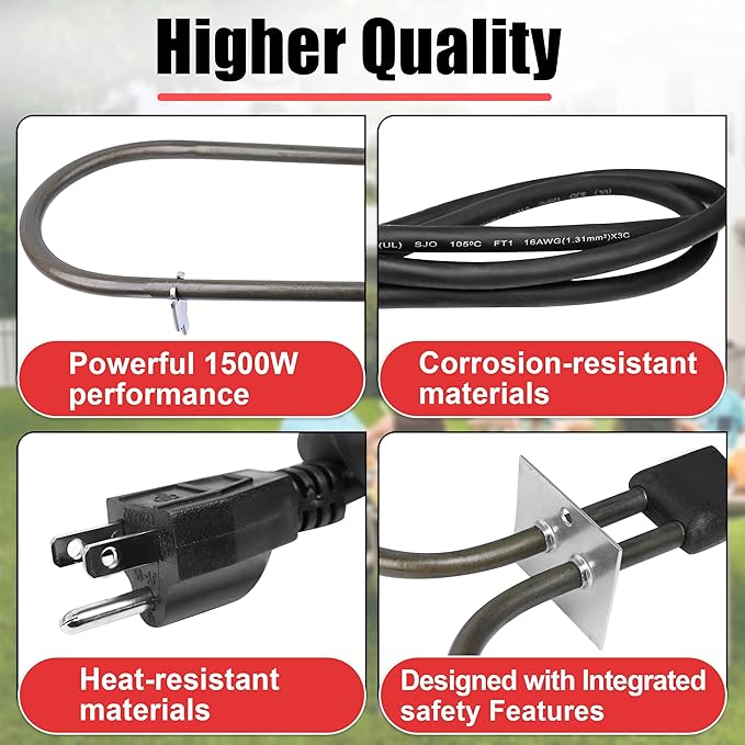 116-7000-0 Electric Heating Element, 1500W 120V Replacement for Brinkmann Gourmet Electric Smoker, Universal Outdoor Smoker and Grill Heating Part with Thermostat
