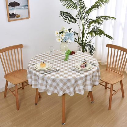 Waterproof Plaid Tablecloth Fabric - Round 58 Inch Classic Gingham Checker Table Cloth for Indoor/Outdoor Use - Buffalo Table Cover for Picnics, BBQs, and Parties