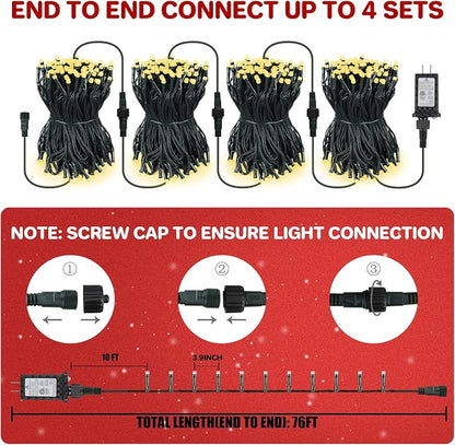 66FT 200 LED Connectable Christmas Tree Lights, End-to-End Plug 8 Modes Indoor Lights with Timer, Outdoor Indoor Fairy Lights Christmas Tree, Patio, Garden, Party, Wedding, Holiday (Warm White)