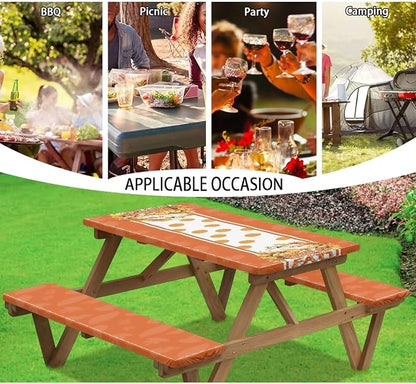 Elastic Fitted Table Cloth for Camping Party Supplies with Elastic Band Thanksgiving Print Camping Essentials Accessories Fitted Outdoor Tablecloth