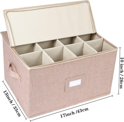 popoly Wine Glass Storage Box, Stemware Storage Containers Cases with Dividers, Stackable Moving Supplies for 12 Wine Glasses, Drinkware, Glassware or Crystal (Beige) | Stackable Moving Supplies for 12 Wine Glasses, Drinkware , Glassware or Crystal, Ha...