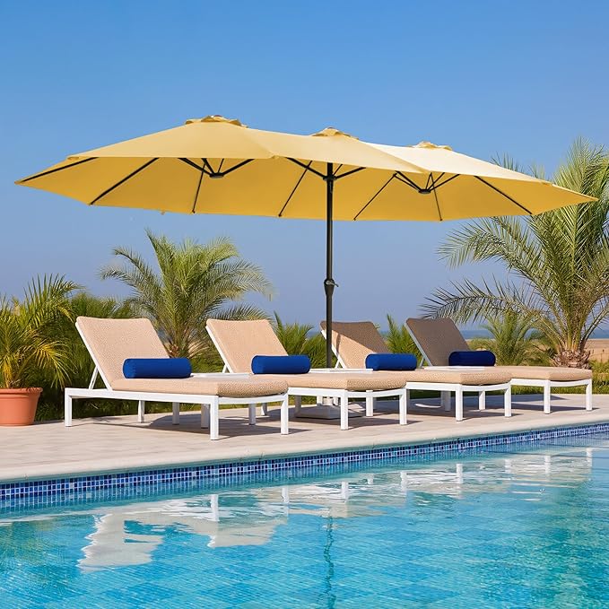 Ayge 15FT Patio Umbrella with Base,Large Outdoor Double-Sided Rectangle Umbrella with Crank Handle, Market Umbrella for Poolside Garden Deck Backyard Beach Pools,Yellow