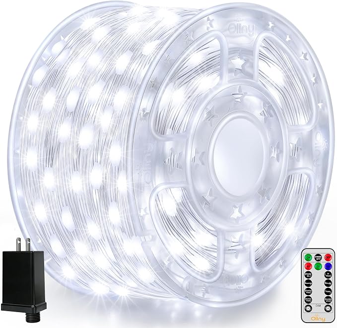 Ollny Christmas Lights Cool White, 600LED 197FT Christmas Tree Lights IP67 Waterproof, Plug in Fairy Lights with Remote 8 Modes Timer, Xmas Light for Outdoor Indoor House Holiday Decor