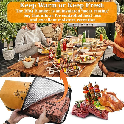 BBQ Blanket Insulated Meat Resting Bag Reusable Foldable & Lightweight Bbq Blanket For Resting Meat To Control Heat Loss For BBQ Smokers And Grilling (18in), Brown
