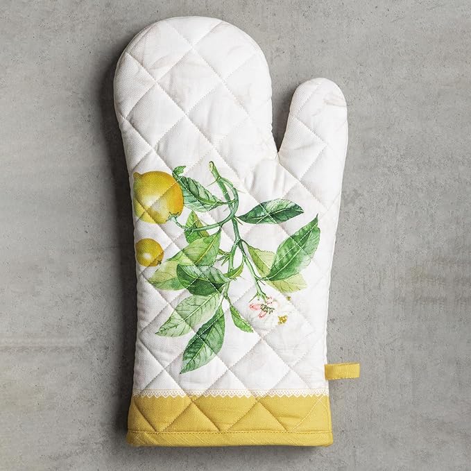 Maison d'Hermine Oven Gloves 100% Cotton Oven Mitt 7" x 13" with Loop Heat Resistant BBQ Cooking Gloves Baking Grilling Kitchen Hotel Home Farmhouse Spring Summer (Pack of 1, Limoncello)