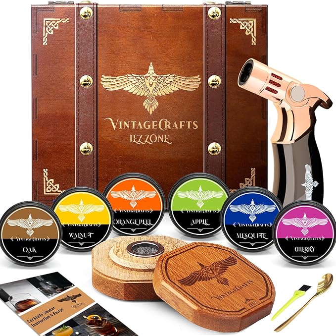 Whiskey Smoker Kit with Torch, Drinks| Cocktail Smoker Kit| Bourbon Smoker Kit with Torch,6 Flavor of Wood Chips,Old Fashioned Smoker Kit,Smoked Whisky Gift for Father's Day (No Butane Incl.)