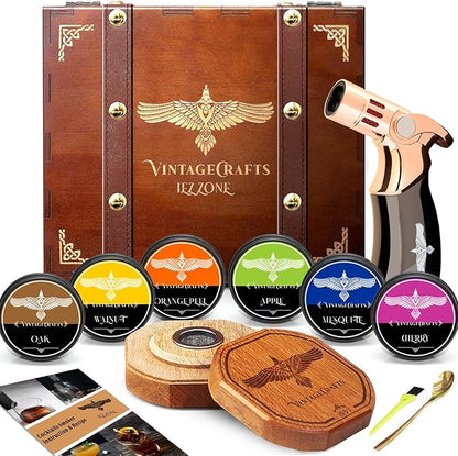 Whiskey Smoker Kit with Torch, Drinks| Cocktail Smoker Kit| Bourbon Smoker Kit with Torch,6 Flavor of Wood Chips,Old Fashioned Smoker Kit,Smoked Whisky Gift for Father's Day (No Butane Incl.)