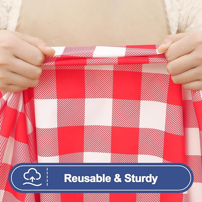 Smiry Picnic Table Cloth 2 Pack, Waterproof Elastic Fitted Tablecloths for 6FT Rectangle Tables, Washable Polyester Buffalo Plaid Tablecloth for Camping, Dining & Christmas (Red & White, 30" x 72")