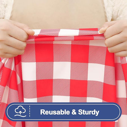 Smiry Picnic Table Cloth 2 Pack, Waterproof Elastic Fitted Tablecloths for 6FT Rectangle Tables, Washable Polyester Buffalo Plaid Tablecloth for Camping, Dining & Christmas (Red & White, 30" x 72")