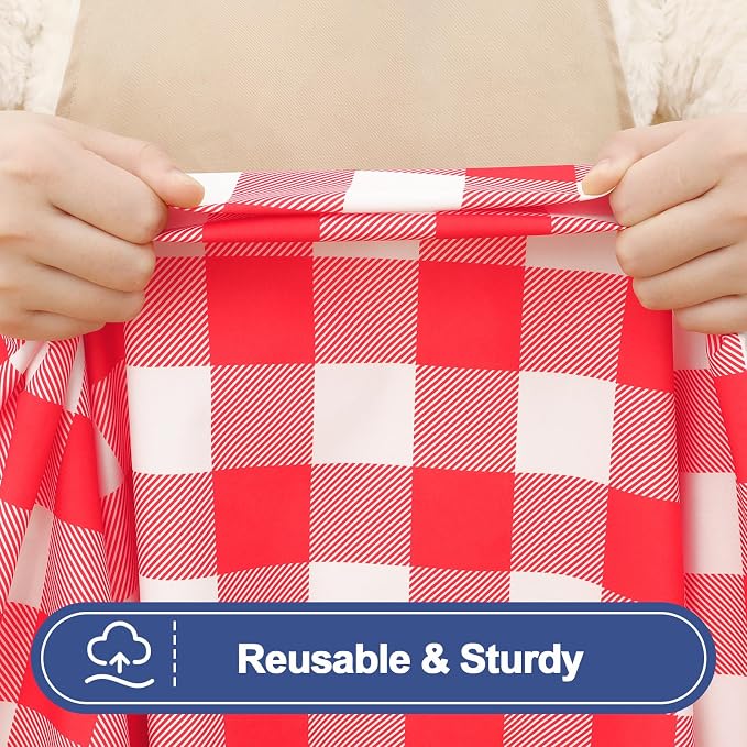 Smiry Picnic Table Cover with Bench Covers, Waterproof Elastic Fitted Tablecloths for 5 Foot Rectangle Tables, Washable Buffalo Plaid Tablecloth for Camping, Outdoor (Red & White, 30"x60")