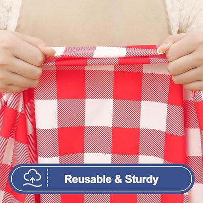 Smiry Picnic Table Cover with Bench Covers, Waterproof Elastic Fitted Tablecloths for 5 Foot Rectangle Tables, Washable Buffalo Plaid Tablecloth for Camping, Outdoor (Red & White, 30"x60")