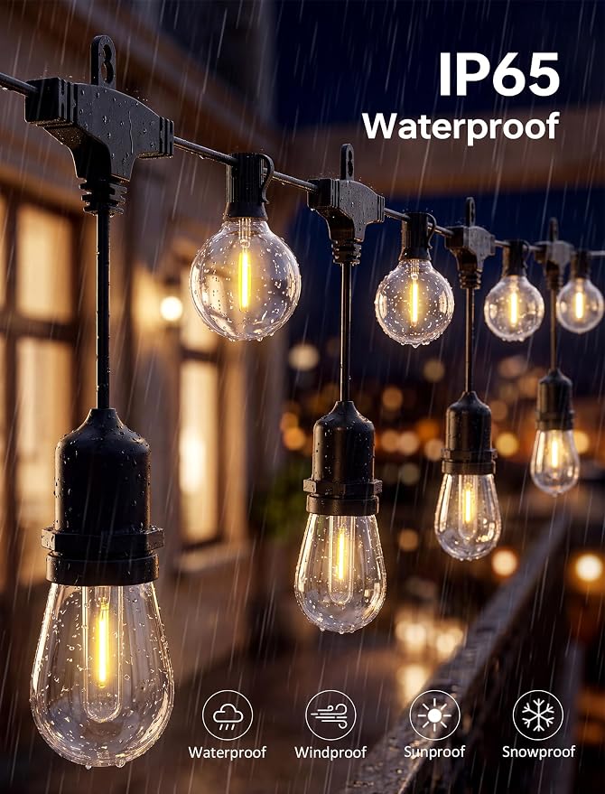 30FT Outdoor String Lights for Patio with 18+1 Shatterproof LED Bulbs | Plug-in Hanging Lights for Outside Connectable for Balcony, Camping, Porch Pool and Backyard