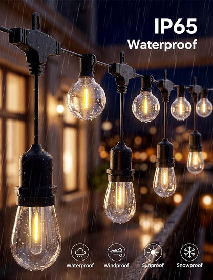 30FT Outdoor String Lights for Patio with 18+1 Shatterproof LED Bulbs | Plug-in Hanging Lights for Outside Connectable for Balcony, Camping, Porch Pool and Backyard