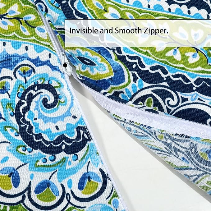 60" Round Tablecloth with Umbrella Hole and Zipper, Washable Waterproof Wrinkle Free Zippered Patio Table Cloths Table Covers for Spring, Summer, Party, Backyard, Picnic, BBQS (Paisley Lapis Green)