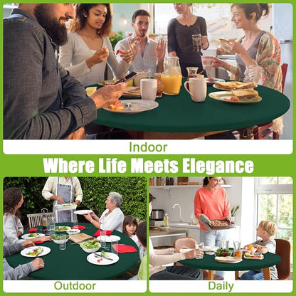 Smiry Round Spandex Tablecloth, Elastic Fitted Washable Tablecloths for 18"-24" Tables, Waterpoof Stretch Picnic Table Cover for Dining, Indoor and Outdoor, Hunter Green