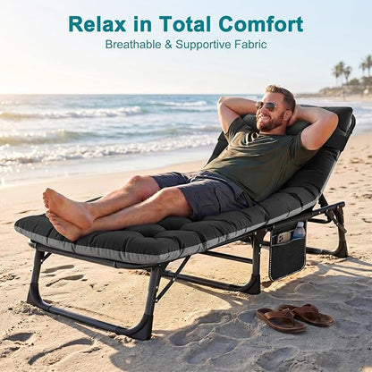 ABORON Heavy Duty Tanning Chair, 5-Gear Outdoor Folding Chaise Lounge Chair with Cushion,Portable Beach Lounge Chair for Outdoor Sunbathing Patio Pool Lawn Deck Poolside