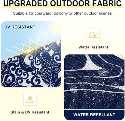 downluxe Outdoor Chair Cushions Set of 6 for Patio Furniture, Water-Resistant Patio Chair Cushions with Ties, High Density Foam Outdoor Seat Cushion, 17" X 16" X 2", Blue Carp