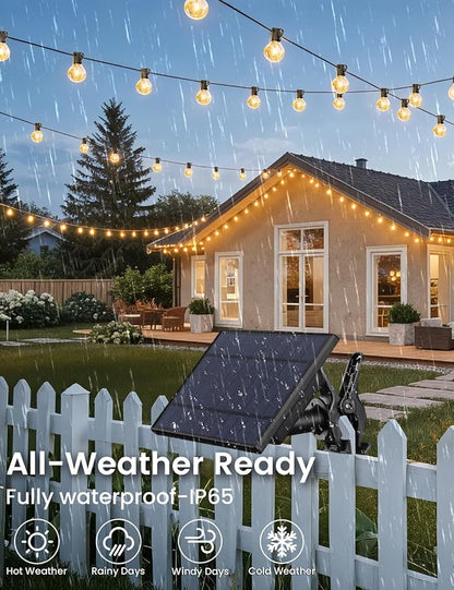 Brightever 120FT Solar String Lights Outdoor with Remote, Waterproof Dimmable 3 Modes Outdoor Lights with 50+2 LED Shatterproof G40 Bulbs, Solar Power Patio Lights for Outside Wedding Party Decor