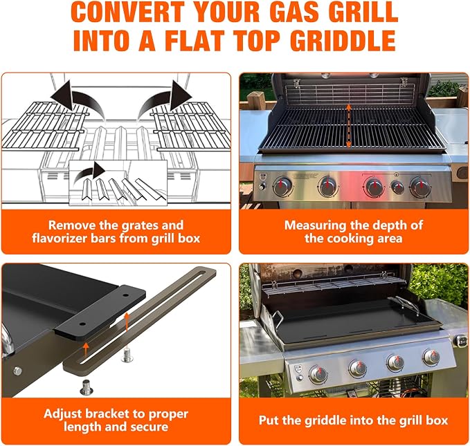 Stanbroil Adjustable Griddle Insert for Gas Grill, 23.2" Wide | 16"-19.3" Adjustable Depth, Nonstick Coating, Universal Flat Top Cooking Surface