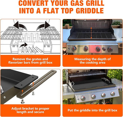 Stanbroil Adjustable Griddle Insert for Gas Grill, 23.2" Wide | 16"-19.3" Adjustable Depth, Nonstick Coating, Universal Flat Top Cooking Surface