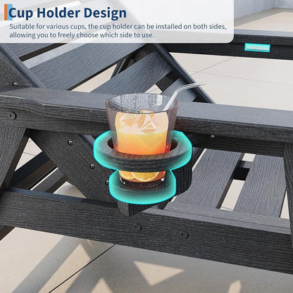 Garvee Lounge Chair Outdoor Set of 4 with Wheels & 5-Position Adjustable Backrest, Oversized Chaise Lounge with 2 Move Handle, HDPE Lounge Chair w/Detachable Cup Holder, for Patio, Pool,Dark Gray