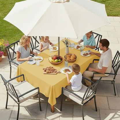 LUSHVIDA Rectangle Outdoor Tablecloth with Umbrella Hole and Zipper, 60x84 Inch Yellow, Washable Waterproof Table Cloth Spill Proof Wrinkle Free Table Cover for Patio Spring Summer Picnic BBQS