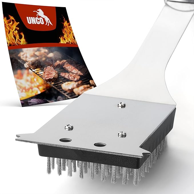 UNCO- Grill Brush and Scraper, 16.7”, Stainless Steel, Grill Cleaner, Grill Brush, Grill Cleaning Brush, BBQ Brill Brush, BBQ Brush for Grill Cleaning, Grill Brush for Outdoor Grill, Safe Grill Brush