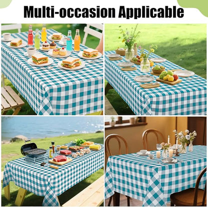 Smiry Picnic Table Cloth, Vinyl Tablecloths with Flannel Backing, 60"x84" | Waterproof Rectangle Table Cloth, Wipeable Buffalo Plaid Table Cover for Indoor and Outdoor (Turquoise & White)