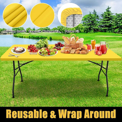 Smiry Rectangle Picnic Table Cloth, Waterproof Elastic Fitted Tablecloths for 6 Foot Tables, Washable Polyester Table Cover for Camping, Indoor and Outdoor (Yellow, 30"x72")