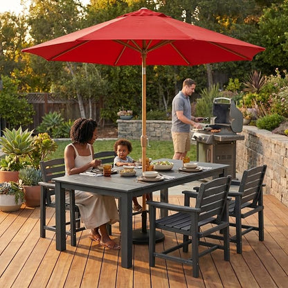 9ft Outdoor Patio Umbrella, Market Table Umbrella with Crank and Easy Push Button Tilt, Wood Grain Frame, UPF 50+ for Pool, Garden, Deck, Backyard