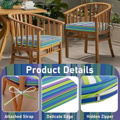 Topotdor Outdoor Chair Cushions Set of 2, Waterproof Patio Chair Cushions for Outdoor Furniture, Round Corner Seat Chair Pads with Ties for Patio Garden Dining Office, 19"x19"x3", Blue Stripe