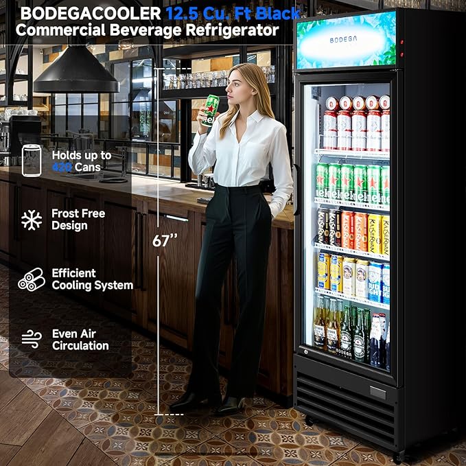 BODEGACOOLER Commercial Beverage Refrigerator and Cooler, 12.5 Cu.Ft. Commercial Merchandiser Refrigerator with Soft LED Light, Adjustable Shelves, Display Fridge For Kitchen,Office,Outdoor,Bar,Garage