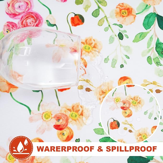 SquarePie 60 inch Round Outdoor Tablecloth with Umbrella Hole - Waterproof SpillProof Patio Zippered Table Cover for Spring Summer Garden Camping Poolside Picnic, Rose Floral