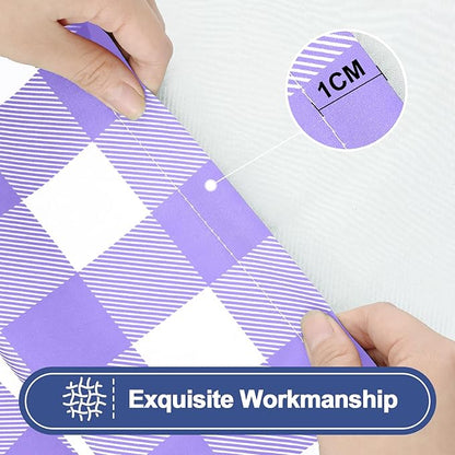 Smiry Picnic Table Cloth 2 Pack, Waterproof Elastic Fitted Tablecloths for 6FT Rectangle Tables, Washable Polyester Buffalo Plaid Tablecloth for Camping, Dining & Outdoor (Purple & White, 30" x 72")