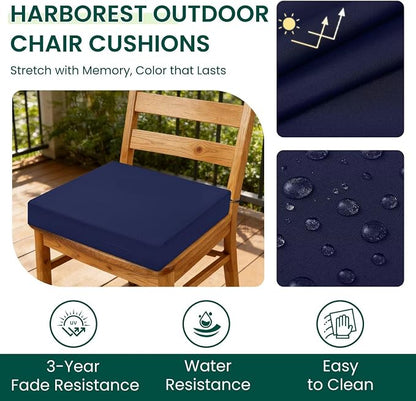 HARBOREST Outdoor Chair Cushions Set of 4, Water Resistant Patio Chair Cushions with Ties, Square Corner Outdoor Seat Cushions for Patio Furniture, 18.5"x16"x3", Navy