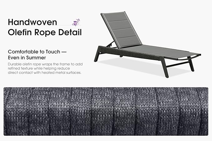PURPLE LEAF Outdoor Chair Chaise Lounge Sun Lounges Aluminum Poolside Adjustable Reclining Patio Set of 2 Moon Basalt