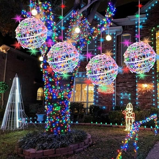 Outdoor Christmas Balls Lights Tree Lights Waterproof, 4 Pack 11.81" LED Hanging Globe Sphere Lights with 8 Lighting Modes Memory Timer Plug for Party Wedding Xmas Porch Patio Garden Yard Decorations