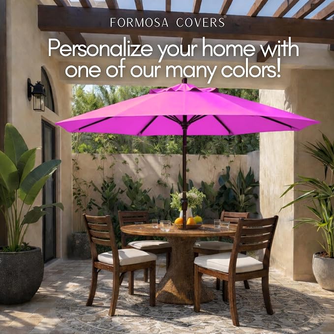 Formosa Covers 9ft Market Patio Umbrella Canopy - Fuchsia, 6 Ribs, 300D UV Protective and Water Resistant, Premium Quality Replacement Canopy
