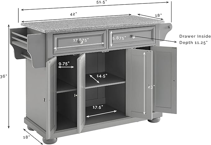 Crosley Furniture Full Size Granite Top Rolling Kitchen Island Storage Cart, Microwave Stand, Spice Rack, Gray