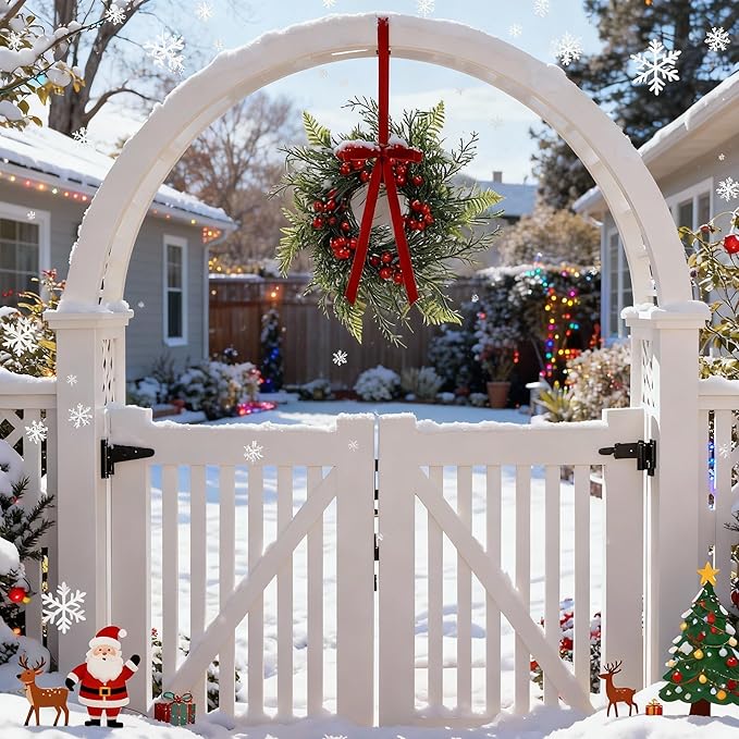 Suncalla 6 Pcs 11 Inch Mini Christmas Cabinet Wreath for Kitchen Christmas Berry Hanging Cabinet Wreath Decor with Red Bow Artificial Pine Candle Ring for Xmas Door Fireplaces Table Centerpiece