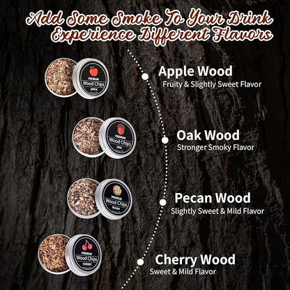 Cocktail Smoker Kit, Whiskey Smoker Kit with Accessories & 4 Flavor Wood Chip, Bourbon Old Fashioned Smoker Kit, Smoking Cloche Dome Cold Smoke for Food & Drink, Gifts for Men, Dad, Husband, Boyfriend
