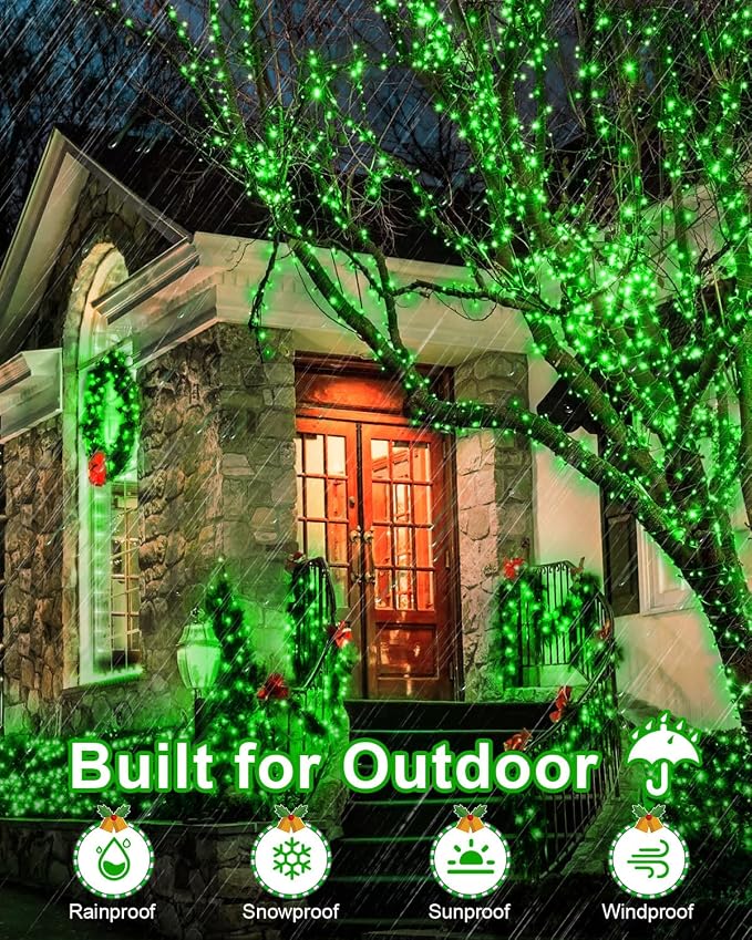 St Patricks Day Decorations 355 FT 900 LED Green Lights, Extra Long Outdoor String Lights Waterproof, Timer & Memory, 8 Modes Dimmable Plug in Fairy for Outside Tree Patrick's Day Decor