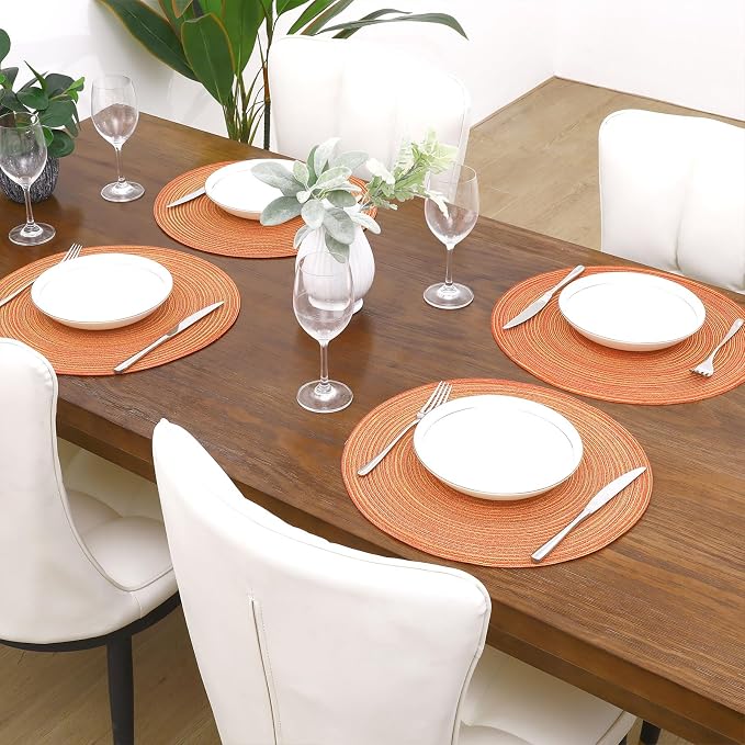 SHACOS Round Placemats Set of 4 Woven Braided Place Mats Table Placemats 15 inch Circle Place Mats Easy to Clean Table Mats Indoor Outdoor, Fall Color Mix
