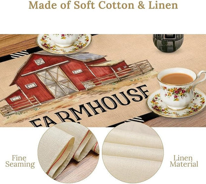 Farm Animals Table Runner, Rustic Farmhouse Cow Pig Rooster Watercolor Coffee Table Center Decor for Home Kitchen Dining Dinner Indoor Holiday Farmhouse Decor 13x70 Inch