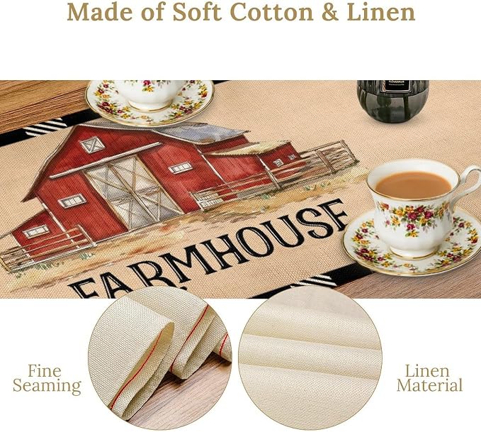 Farm Animals Table Runner, Rustic Farmhouse Cow Pig Rooster Watercolor Coffee Table Center Decor for Home Kitchen Dining Dinner Indoor Holiday Farmhouse Decor 13x36 Inch