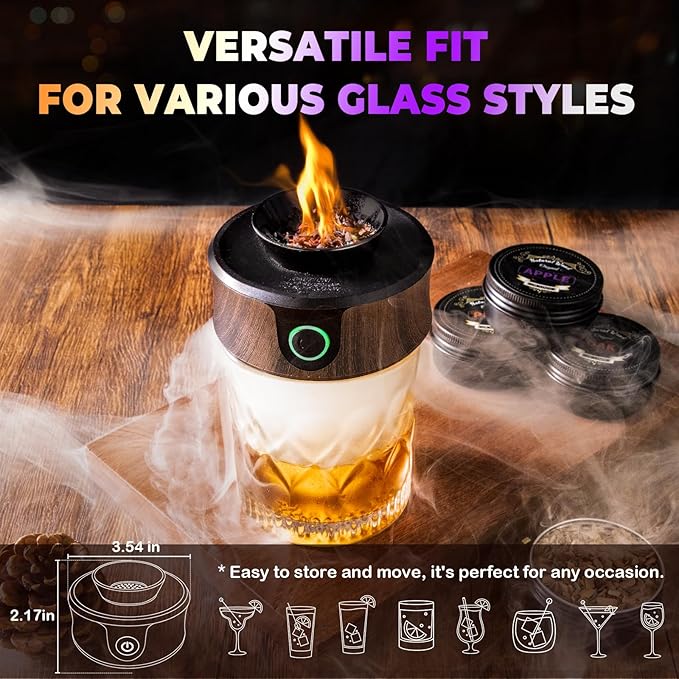 Electric Whiskey Smoker Kit with Torch, Fathers Day Gift for Whiskey Lover, 6 Wood Chips – Infuse Rich Smoky Flavors in Bourbon Old Fashioned & Cocktails, Birthday Gifts for Him, Dad (Without Butane)