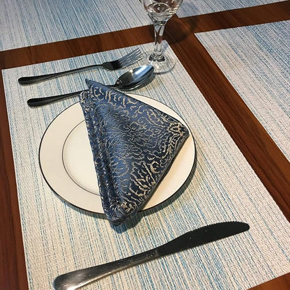 Placemat,Blending Color Durable Woven Vinyl Placemat Washable Heat-Resistant Anti-Skid Kitchen Dining Table Mats (Set of 8, Blue with White)