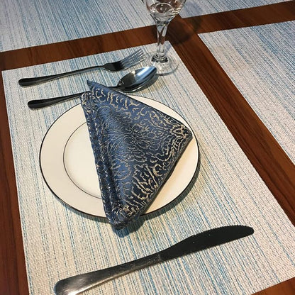 Placemat,Blending Color Durable Woven Vinyl Placemat Washable Heat-Resistant Anti-Skid Kitchen Dining Table Mats (Set of 6, Blue with White)