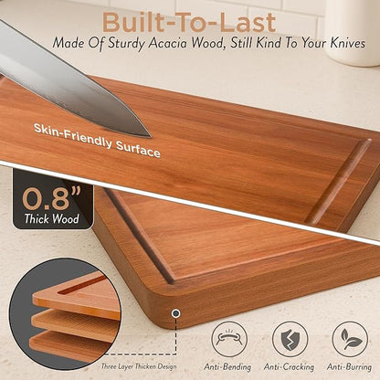 Acacia wood Cutting Board – 11 PCS set, Extra large wood cutting boards with holder, Deep Juice Grooves, Halloween Charcuterie Board, Cutting boards non toxic for kitchen, Ideal Gift for Birthday
